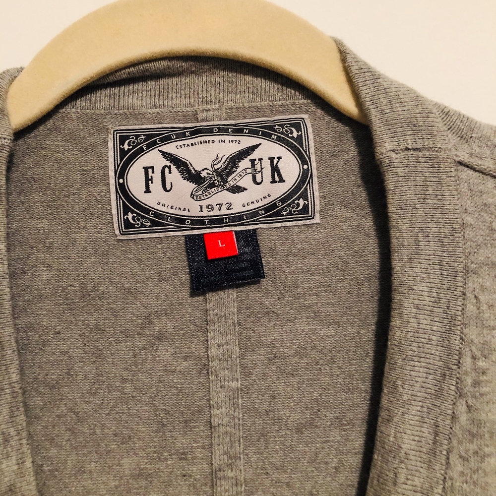 Fcuk Grey Button Down Wool Sweater - image 2
